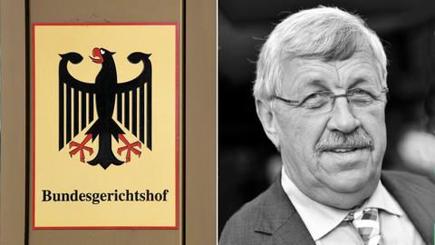 Collage: Portrait Walter Lübcke; Schild Bundesgerichtshof