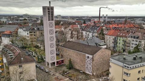 Die Michaelskirche in Darmstadt von oben
