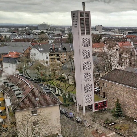 Die Michaelskirche in Darmstadt von oben