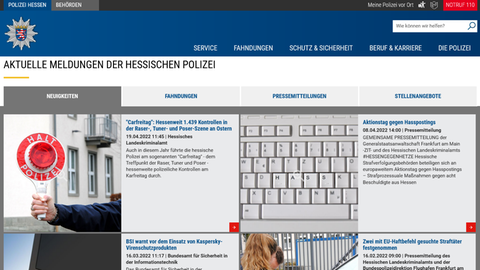Noch online: Zentraler Internetauftritt der hessischen Polizei am Donnerstag (28.04.2022).