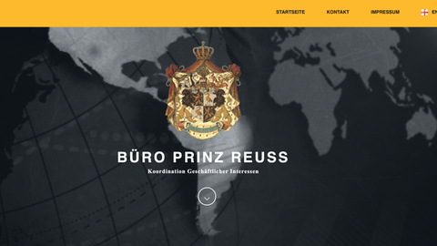 Eine Website mit einem Wappen, daneben steht: Büro Prinz Reuß.