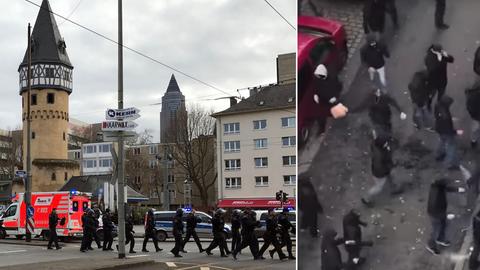 Polizisten und Rettungswagen in Frankfurt-Bockenheim