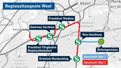 Die Grafik zeigt die genehmigte Strecke der neuen West-Tangente