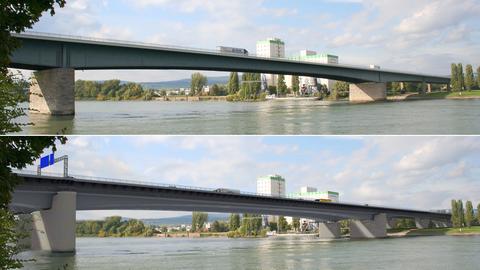 Die Schiersteiner Brücke vor dem Umbau und wie sie einmal aussehen wird