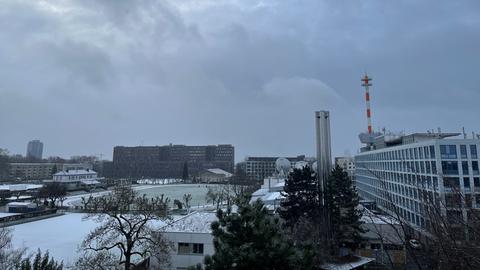 Der Blick vom hr-Dach in Frankfurt. 