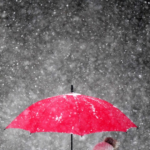 Ein Regenschirm im Schnee