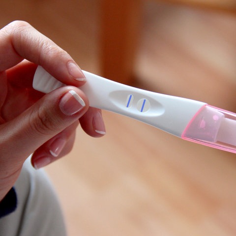 Ein Schwangerschaftstest zeigt zwei Streifen an und ist damit positiv.