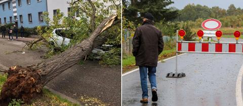 In Frankfurt Kuhwald hat Sturm einen Baum auf ein Auto geweht, im osthessischen Lütterz wurde wegen Sturmschäden eine Straße gesperrt.