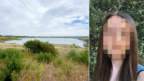 Bildlkombination: Foto eines Sees inmitten einer Landschaft links und rechts ein unkenntlich gemachtes Portraitfoto der toten Ayleen.