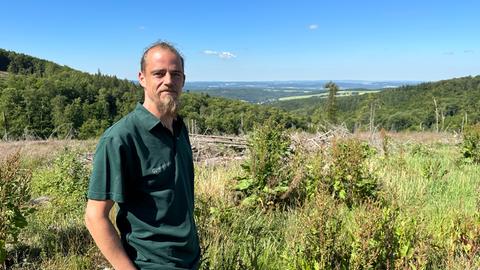 Förster Christian Kammergruber steht im Wald in seinem Revier Waldems