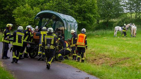 Einsatzkräfte an verunglückter Kutsche bei Ehrenberg