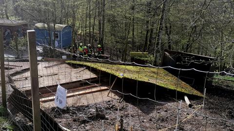 Hütte in Tiergehege im Wildpark Donsbach in Dillenburg eingestürzt