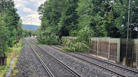 Oberleitungsschaden durch umgeknickte Bäume in Osthessen