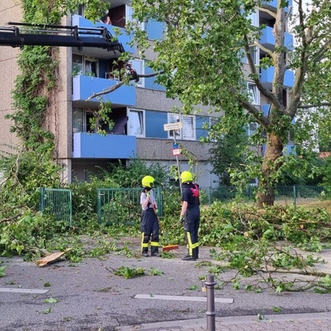 Einsatzkräfte räumen abgebrochene Äste auf