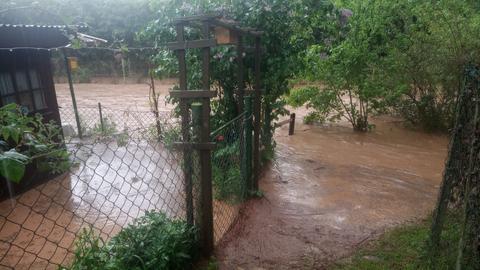 Wasser und Schlamm in Gartenbereich