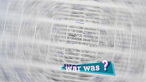 Foto von einem Blatt mit sehr vielen Zahlen. Nur die mittleren Zahlen sind scharf, um sie herum bildet sich kreisförmig eine Unschärfe, als würde sich das Bild drehen. Auf dem Bild eine kleine, farbige Grafik mit dem Schriftzug "war was?".