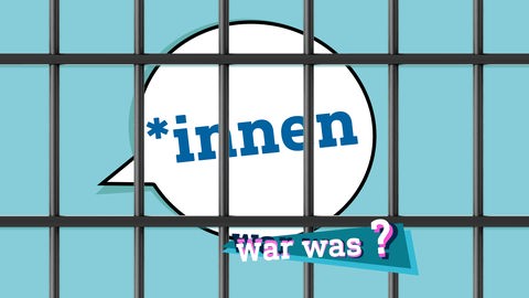 Eine Sprechblase in der das Wortteil „*innen“ steht wurde hinter Gitter gesperrt