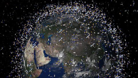 Die Erde in einer Wolke aus Satelliten