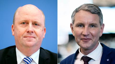 Portraits Antisemitismusbeauftragter Uwe Becker (l.) und AfD-Politiker Björn Höcke (r.)