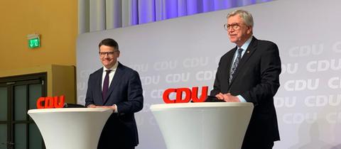 Boris Rhein (l.) und Volker Bouffier am Freitag in Fulda.