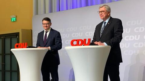 Boris Rhein (l.) und Volker Bouffier am Freitag in Fulda.