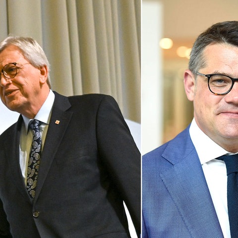 Eine Collage: Links ist Volker Bouffier zu sehen, rechts sein angedachter Nachfolger Boris Rhein (beide CDU).