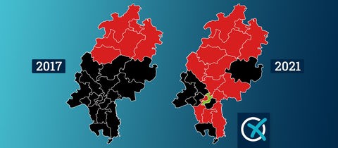 Zwei Karten mit den Wahlkreisen von 2017 und 2021 nebeneinander.