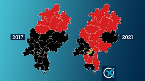 Zwei Karten mit den Wahlkreisen von 2017 und 2021 nebeneinander.