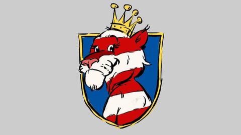 Comichafte Zeichnung einer Löwin mit hessischen Wappenfarben