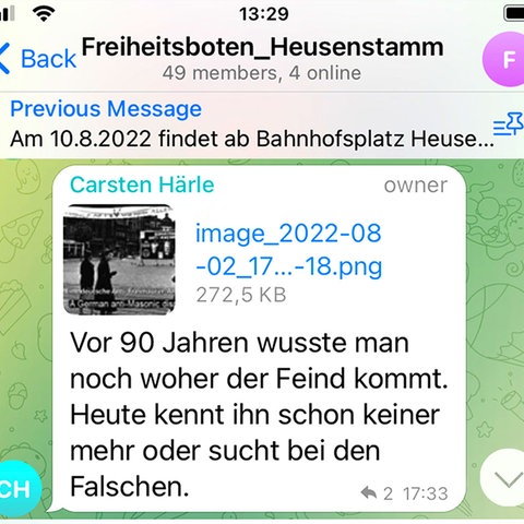 Auszug aus dem Telegram-Chat der "Freiheitsboten" Heusenstamm