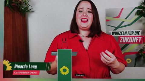 Ricarda Lang, neue Co-Vorsitzende, beim größtenteils digitalen Bundesparteitag der Grünen am 29. Januar 2022
