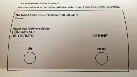 Auf dem Stimmzettel steht: Bündnis 90/Die Grünen, Ja, Grüne, Nein