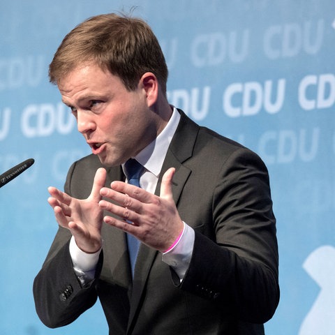 Sven Simon, bei seiner Vostellungsrede beim CDU-Parteitag in Alsfeld.