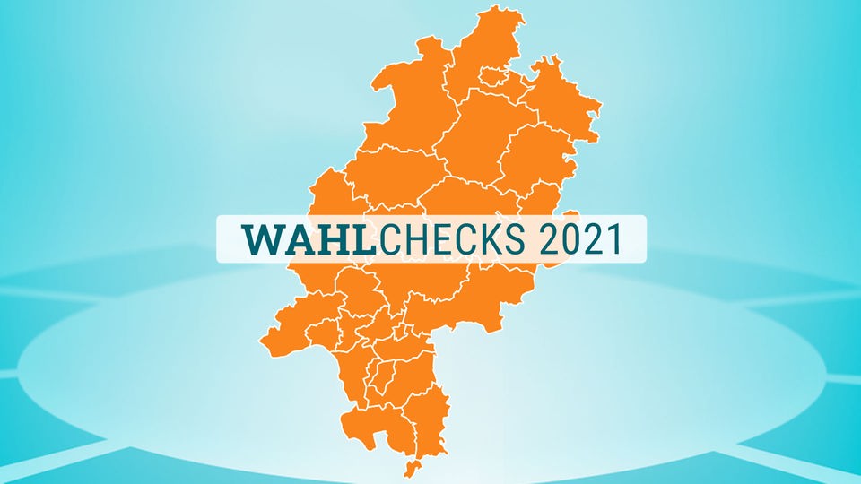 Eine Hessenkarte trägt das Wort "Wahlchecks". 