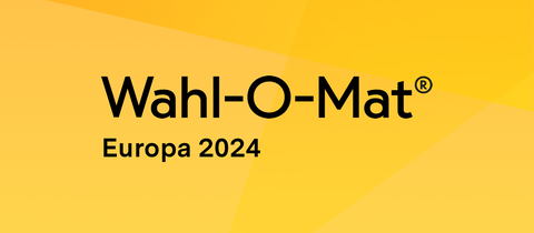 Auf einem gelben Hintergrund steht: Wahl-o-mat Europa 2024.