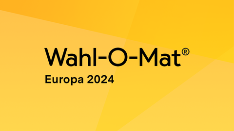Auf einem gelben Hintergrund steht: Wahl-o-mat Europa 2024.