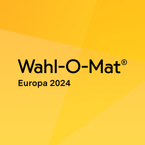 Auf einem gelben Hintergrund steht: Wahl-o-mat Europa 2024.