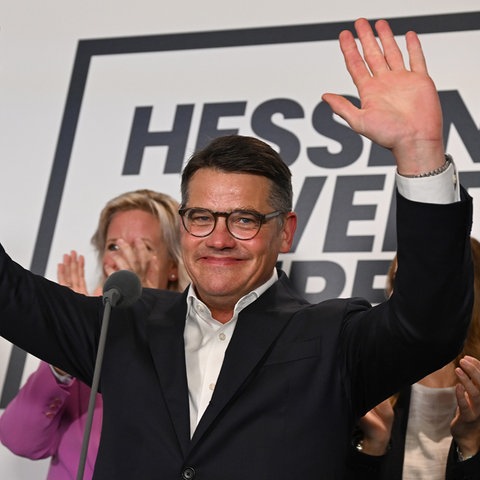 Boris Rhein, Spitzenkandidat der CDU und Ministerpräsident von Hessen, auf der Wahlparty.