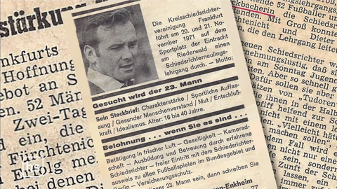 In einem Frankfurter Lokalblatt wird 1971 ein Schiedsrichter gesucht