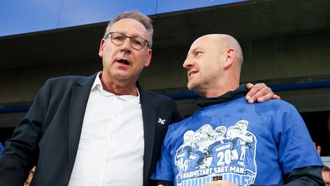 Rüdiger Fritsch und Torsten Lieberknecht bei der Aufstiegs-Party der Lilien