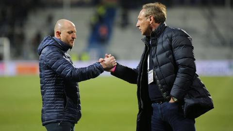 Lilien-Trainer Torsten Lieberknecht und Darmstadt-Präsident Rüdiger Fritsch hoffen auf eine Sensation.