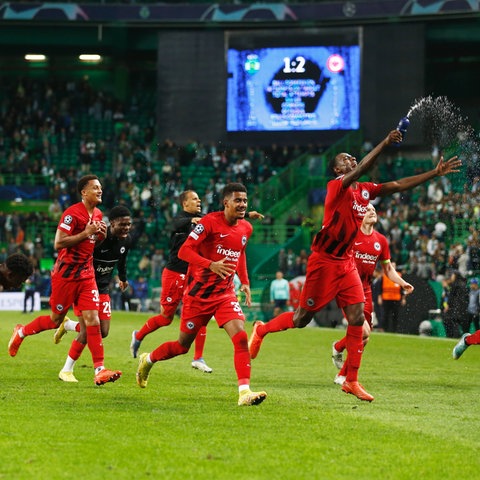 Eintracht Frankfurt after winning in Lisbon