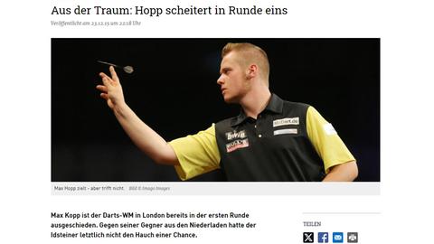 Screenshot Darts-Meldung bei hessenschau.de