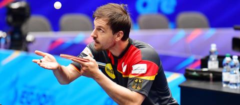 Timo Boll beim Training mit der deutschen Mannschaft