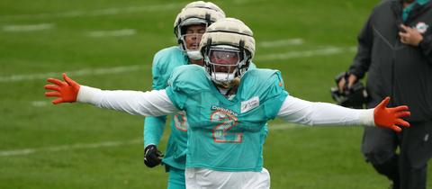 Bradley Chubb von den Dolphins beim Training in Frankfurt.