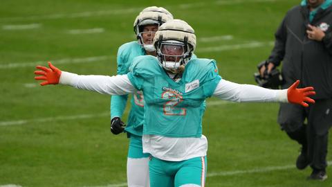 Bradley Chubb von den Dolphins beim Training in Frankfurt.