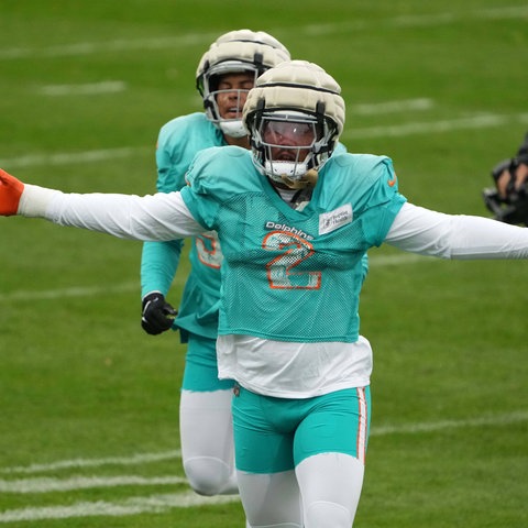 Bradley Chubb von den Dolphins beim Training in Frankfurt.