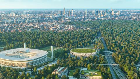 Visualisierung der geplanten Multifunktionshalle am Frankfurter Stadion
