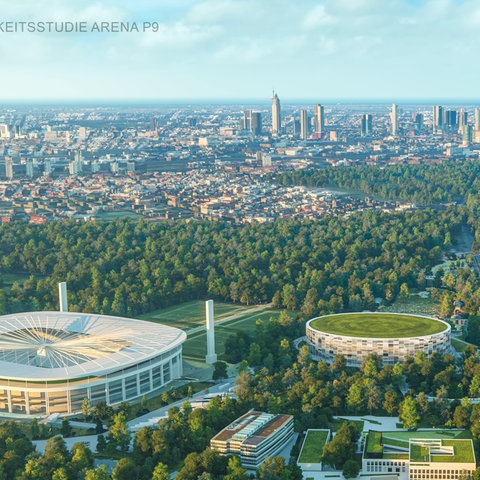 Visualisierung der geplanten Multifunktionshalle am Frankfurter Stadion