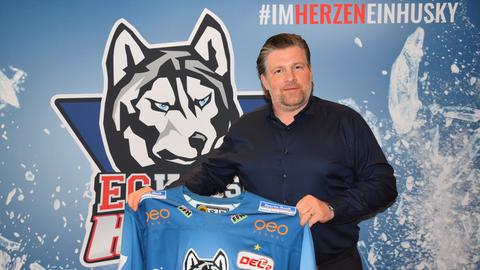 Huskies-Geschäftsführer Joe Gibbs, Sportdirektor Hugo Boisvert und der neue Cheftrainer Bohuslav Subr